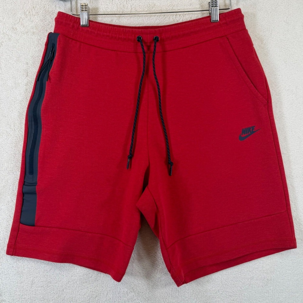 Nike Sportswear Tech Fleece Shorts Mens Large Red Navy Zip Pocket 628984-672
